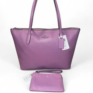 RARE Coach Violet Orchid Set: Zip Top Tote & Matching Wristlet (Silver Hardware)